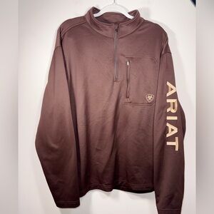 Ariat Tek Mens Brown Collared Quarter-Zip Pullover with Logo Long Sleeve Size XL